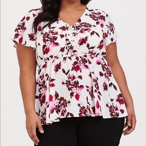 Torrid white peplum lace up with Pink floral